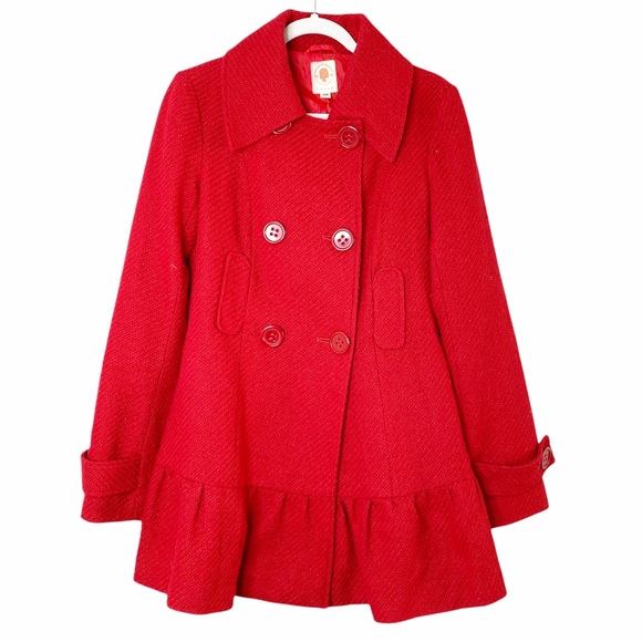 Tulle Jackets & Blazers - TULLE Textured Button Front Double Breasted Peplum Peacoat Jacket Sz M Red